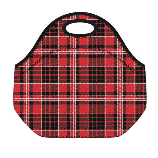 Red Black And White Scottish Plaid Print Neoprene Lunch Bag