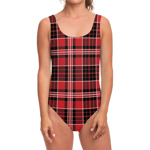 Red Black And White Scottish Plaid Print One Piece Swimsuit