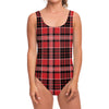 Red Black And White Scottish Plaid Print One Piece Swimsuit