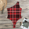 Red Black And White Scottish Plaid Print One Shoulder Bodysuit