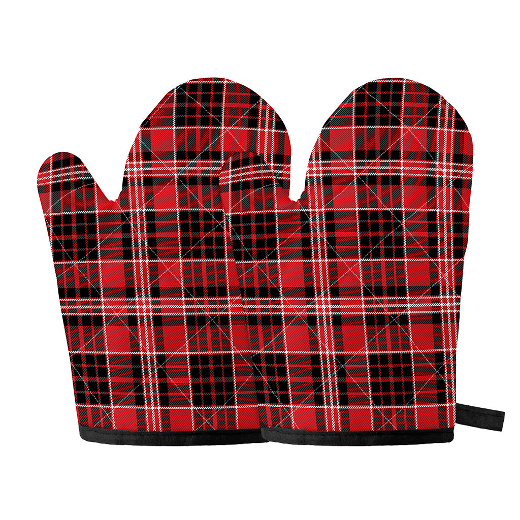 Red Black And White Scottish Plaid Print Oven Mitts