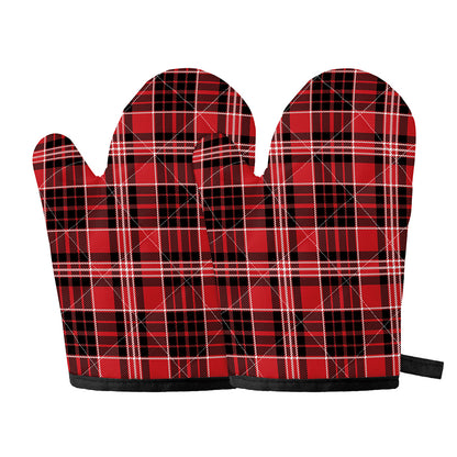 Red Black And White Scottish Plaid Print Oven Mitts