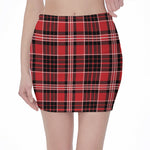 Red Black And White Scottish Plaid Print Pencil Mini Skirt