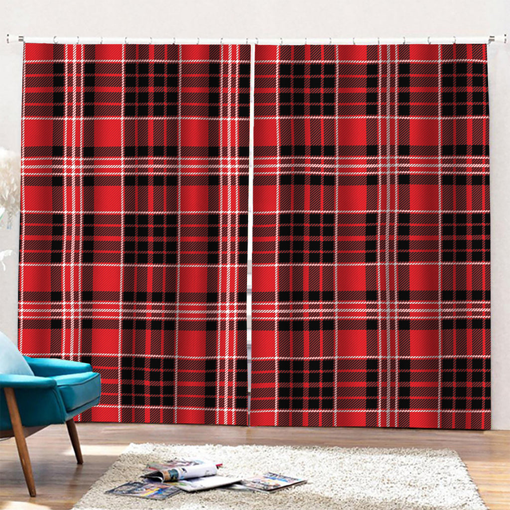 Red Black And White Scottish Plaid Print Pencil Pleat Curtains