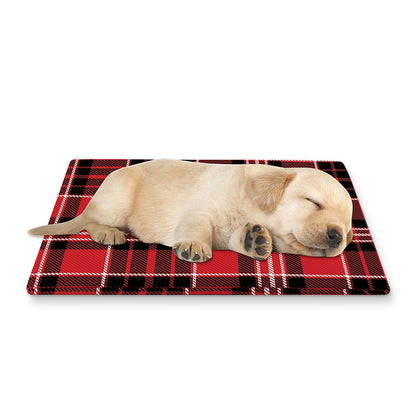 Red Black And White Scottish Plaid Print Pet Cooling Mat Cover