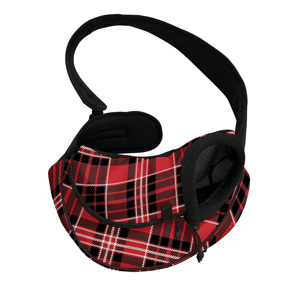 Red Black And White Scottish Plaid Print Pet Sling Carrier
