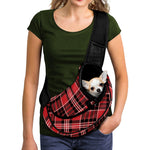 Red Black And White Scottish Plaid Print Pet Sling Carrier
