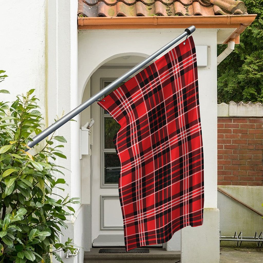 Red Black And White Scottish Plaid Print Polyester Flag