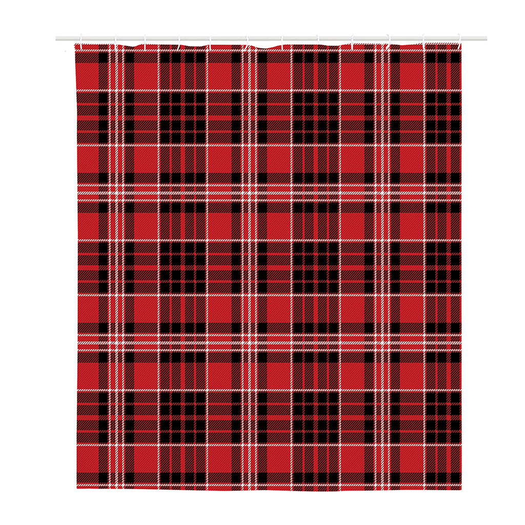 Red Black And White Scottish Plaid Print Polyester Shower Curtain