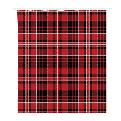 Red Black And White Scottish Plaid Print Polyester Shower Curtain
