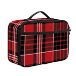 Red Black And White Scottish Plaid Print Portable Lunch Bag