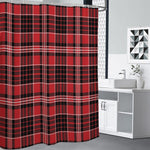 Red Black And White Scottish Plaid Print Premium Shower Curtain