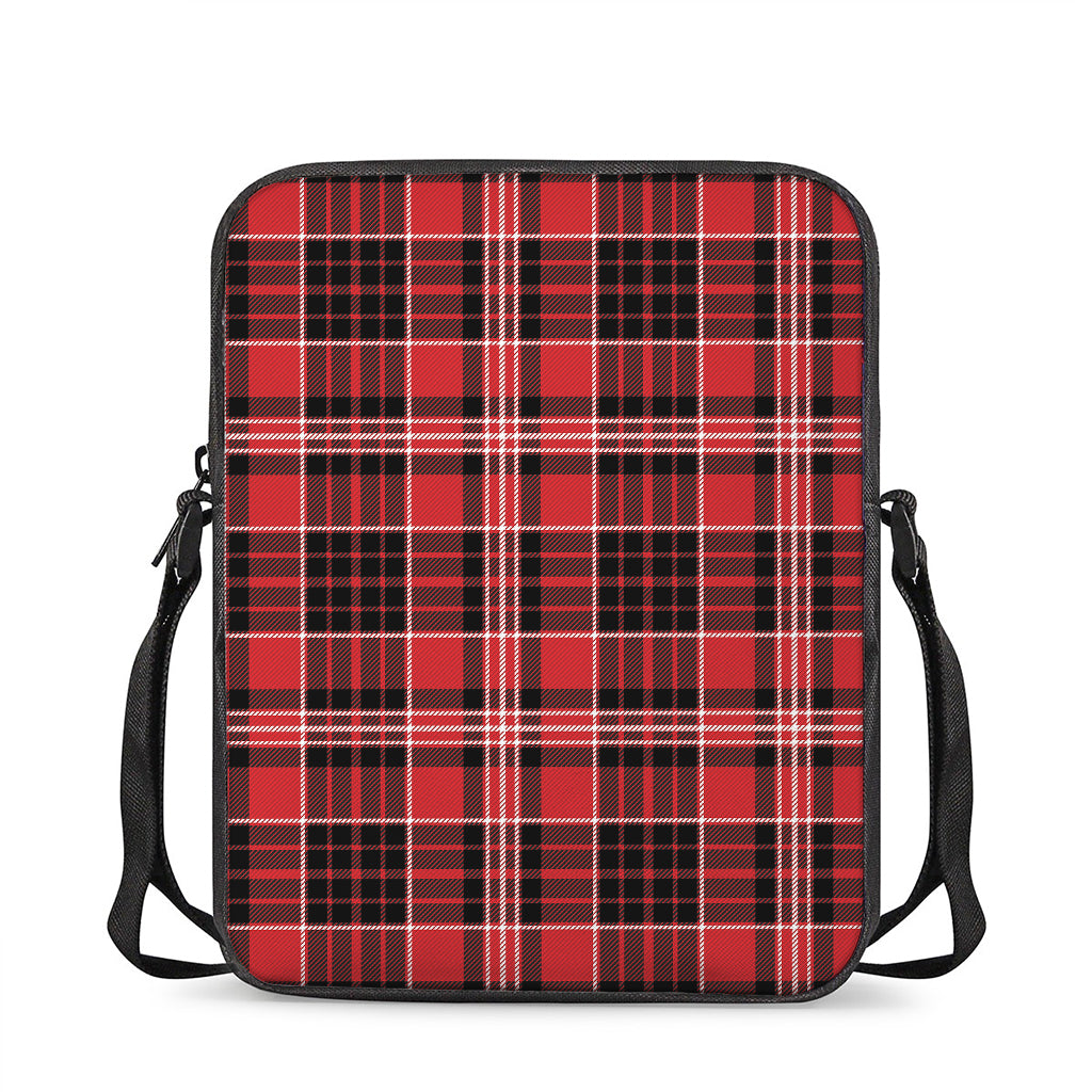 Red Black And White Scottish Plaid Print Rectangular Crossbody Bag