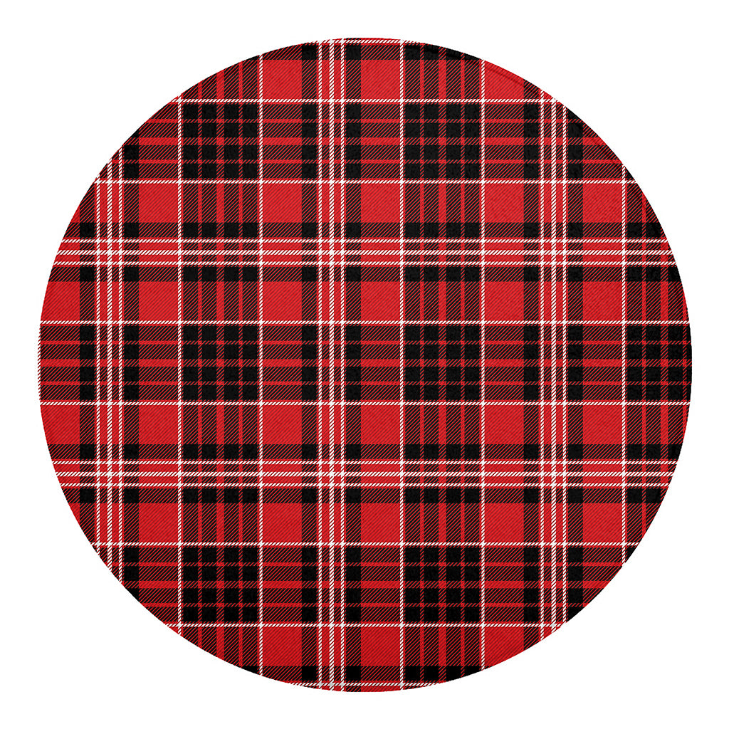 Red Black And White Scottish Plaid Print Round Blanket