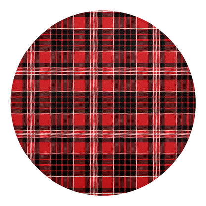 Red Black And White Scottish Plaid Print Round Blanket