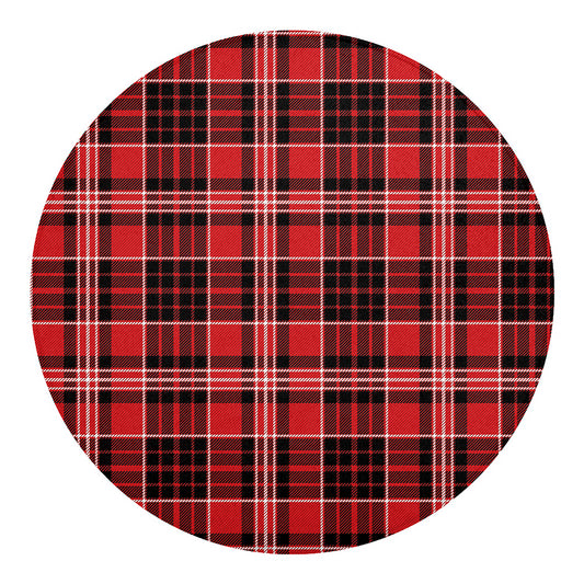 Red Black And White Scottish Plaid Print Round Blanket
