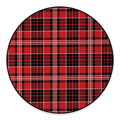 Red Black And White Scottish Plaid Print Round Floor Mat