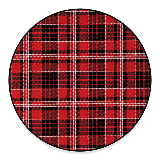 Red Black And White Scottish Plaid Print Round Floor Mat