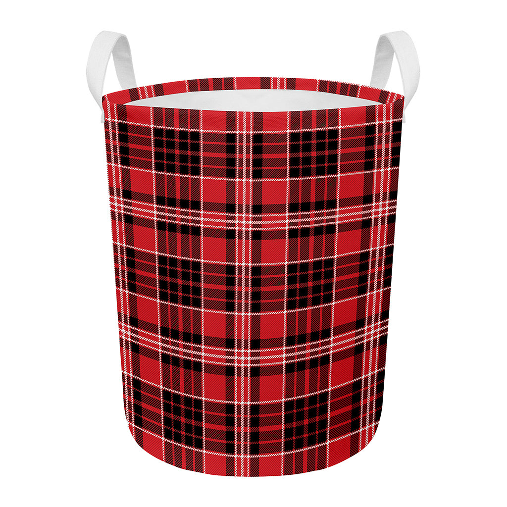 Red Black And White Scottish Plaid Print Round Laundry Basket