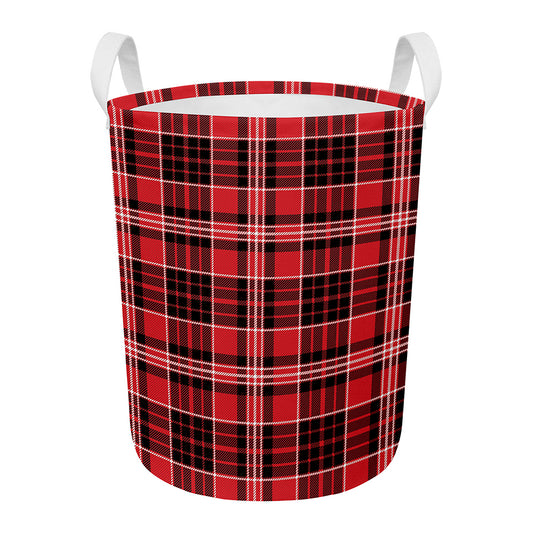 Red Black And White Scottish Plaid Print Round Laundry Basket