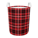 Red Black And White Scottish Plaid Print Round Laundry Basket