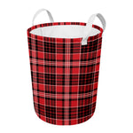 Red Black And White Scottish Plaid Print Round Laundry Basket