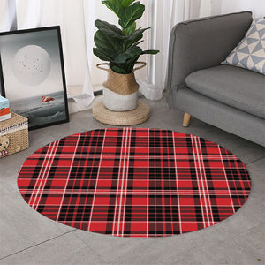 Red Black And White Scottish Plaid Print Round Rug