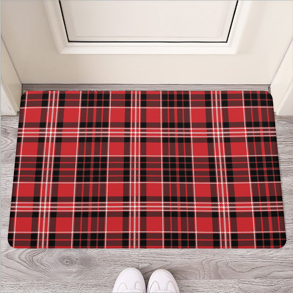 Red Black And White Scottish Plaid Print Rubber Doormat