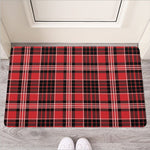 Red Black And White Scottish Plaid Print Rubber Doormat