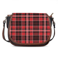 Red Black And White Scottish Plaid Print Saddle Bag
