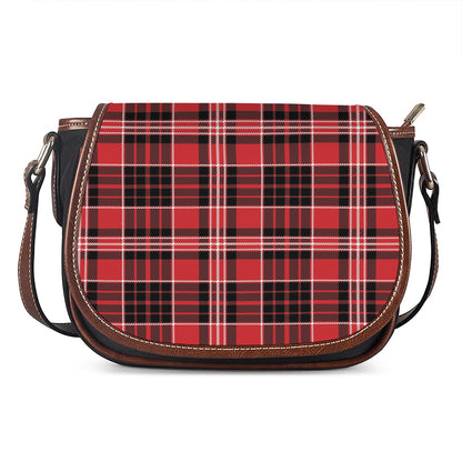 Red Black And White Scottish Plaid Print Saddle Bag