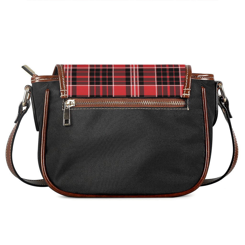 Red Black And White Scottish Plaid Print Saddle Bag