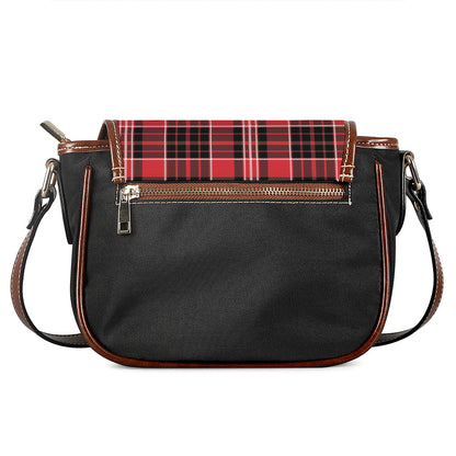 Red Black And White Scottish Plaid Print Saddle Bag