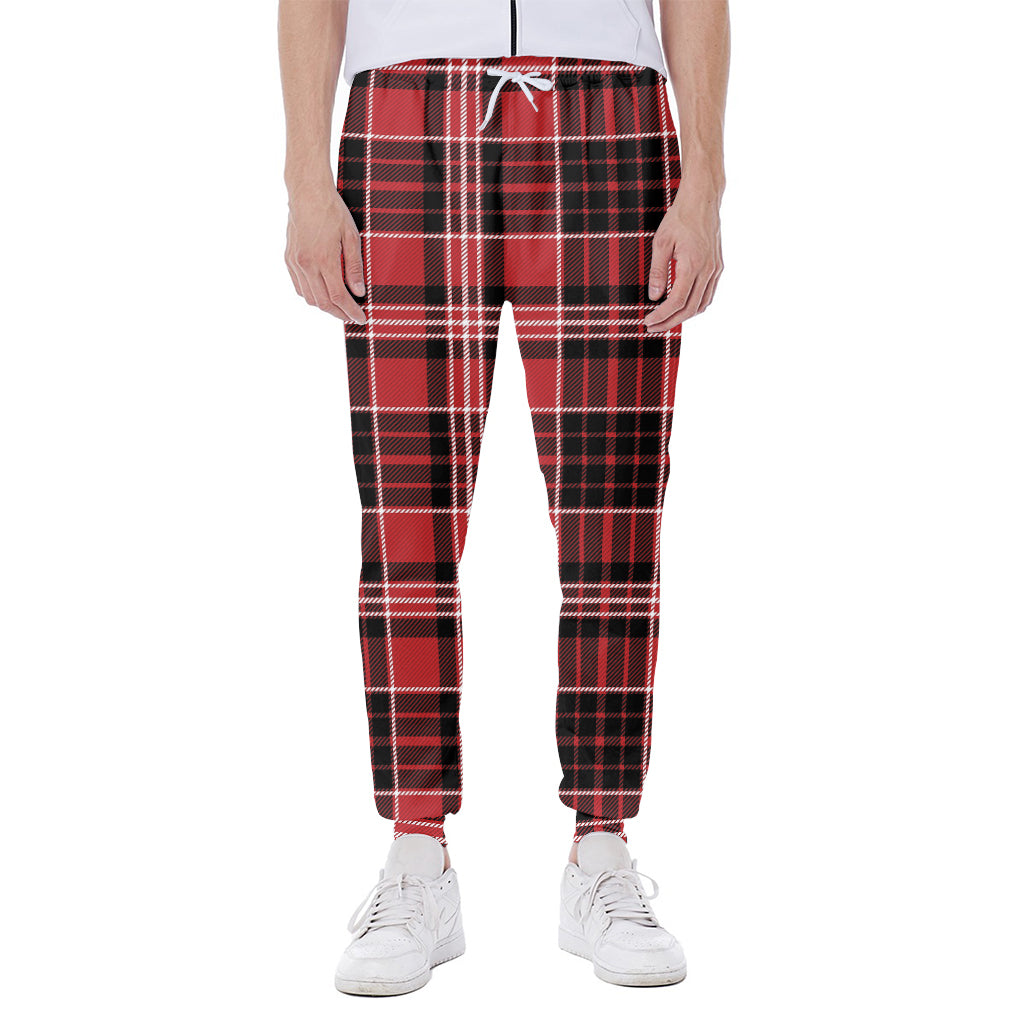 Red Black And White Scottish Plaid Print Scuba Joggers