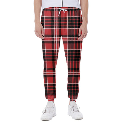 Red Black And White Scottish Plaid Print Scuba Joggers