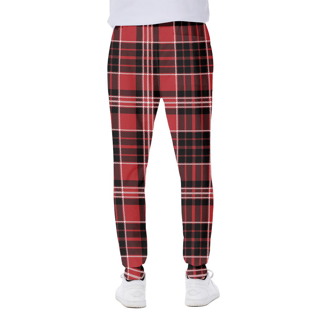 Red Black And White Scottish Plaid Print Scuba Joggers