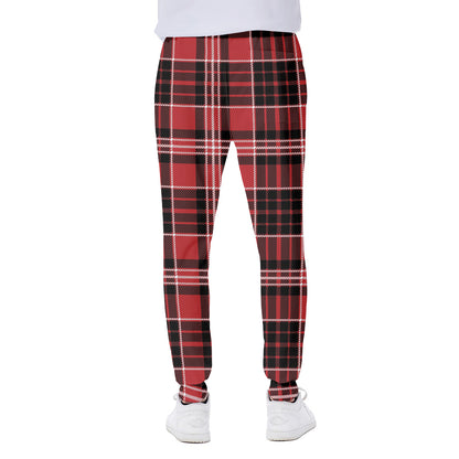 Red Black And White Scottish Plaid Print Scuba Joggers