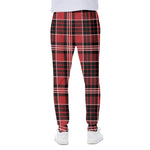 Red Black And White Scottish Plaid Print Scuba Joggers