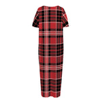 Red Black And White Scottish Plaid Print Short Sleeve Long Nightdress