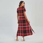 Red Black And White Scottish Plaid Print Short Sleeve Maxi Dress