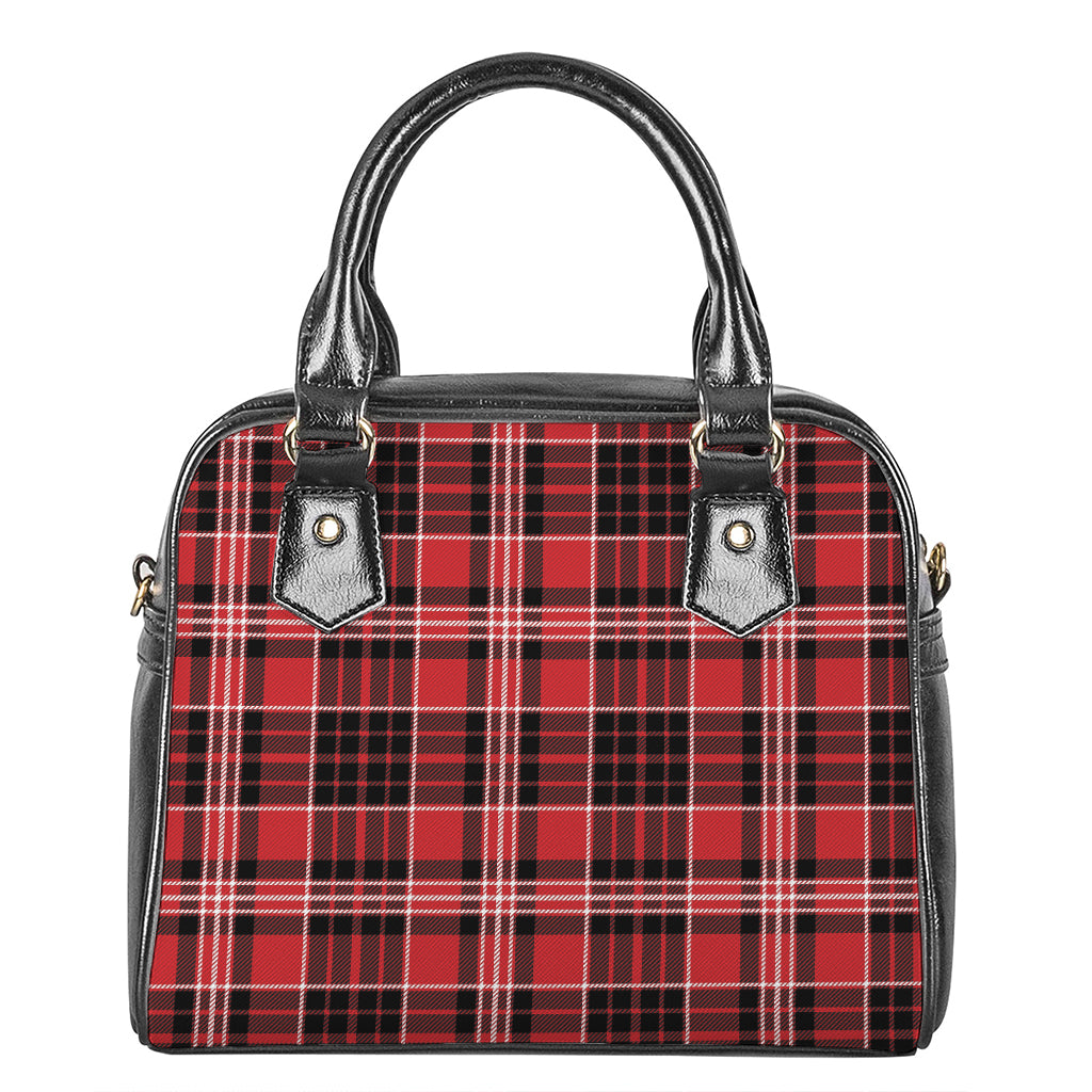 Red Black And White Scottish Plaid Print Shoulder Handbag