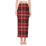 Red Black And White Scottish Plaid Print Side Slit Maxi Skirt