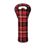 Red Black And White Scottish Plaid Print Single Neoprene Wine Tote