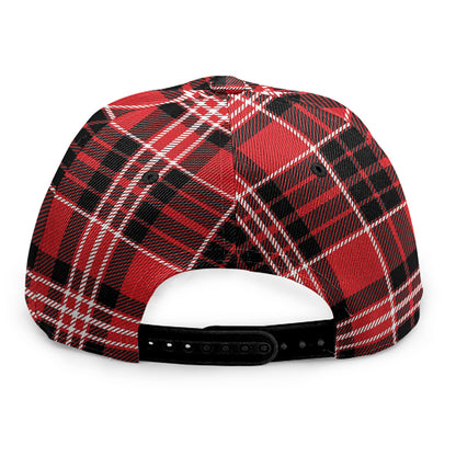 Red Black And White Scottish Plaid Print Snapback Cap