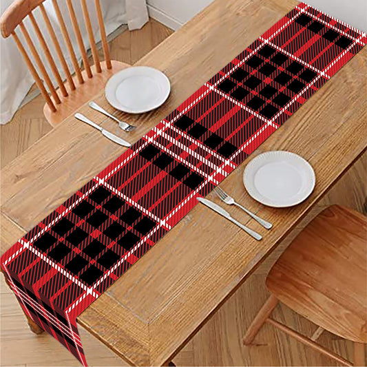 Red Black And White Scottish Plaid Print Table Runner