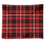 Red Black And White Scottish Plaid Print Tapestry