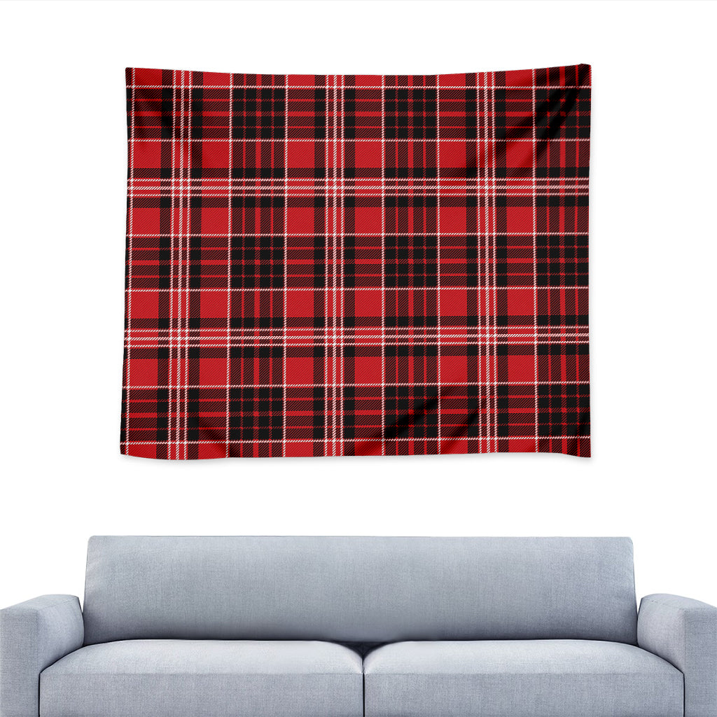 Red Black And White Scottish Plaid Print Tapestry