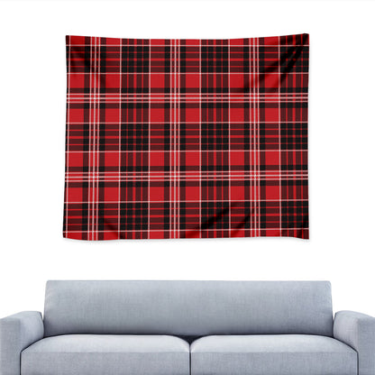 Red Black And White Scottish Plaid Print Tapestry