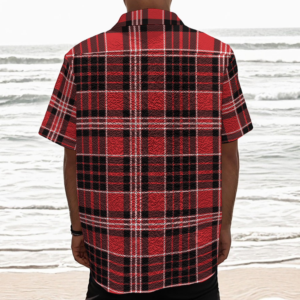 Red Black And White Scottish Plaid Print Textured Short Sleeve Shirt