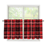Red Black And White Scottish Plaid Print Tier Curtains